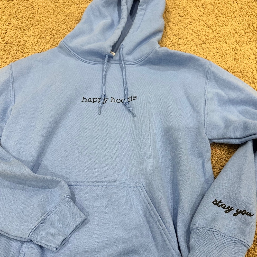blue happy hoodie